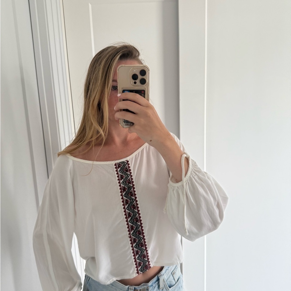 Super Soft Off Shoulder Embroidered White Boho Top Coachella Festival Stagecoach